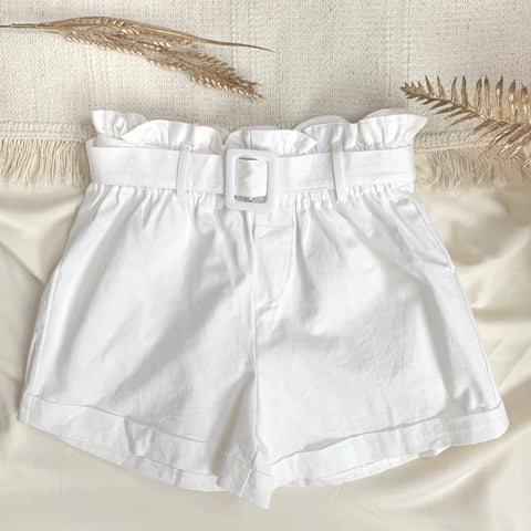 Beltie Ruffles Shorts (White)